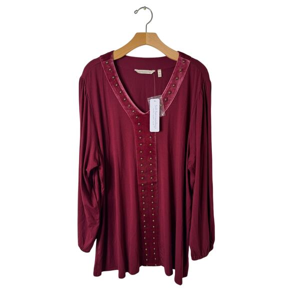 NWT Soft Surroundings Plus 2X Adornment Top in Cabernet Velvet 2FN17 - Picture 2 of 10
